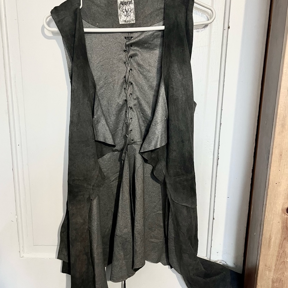 Gray Vest with lace up Detail